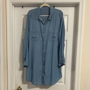 aerie denim button-front shirt dress in light blue XL